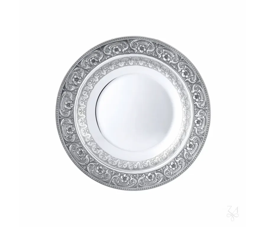 obrazek 1 Okrągły srebrny talerz do zupy zdobiony bogatym ornamentem - Zaramella Argenti
