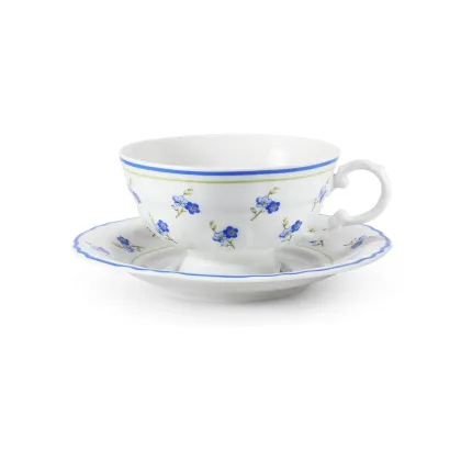 Zdjęcie Elegancka filiżanka do herbaty ze spodkiem z porcelany zdobiona motywem kwiatów niezapominajek – Leander