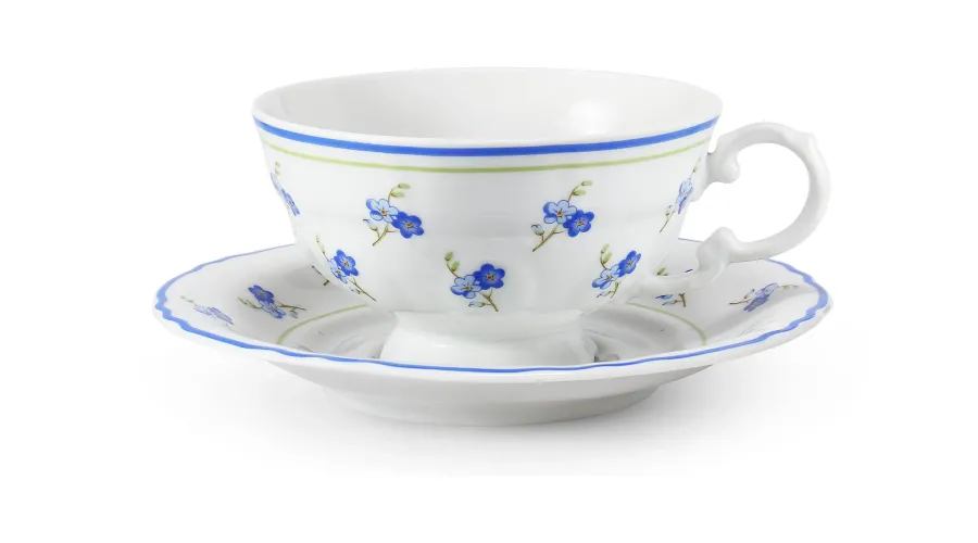 obrazek 1 Elegancka filiżanka do herbaty ze spodkiem z porcelany zdobiona motywem kwiatów niezapominajek – Leander