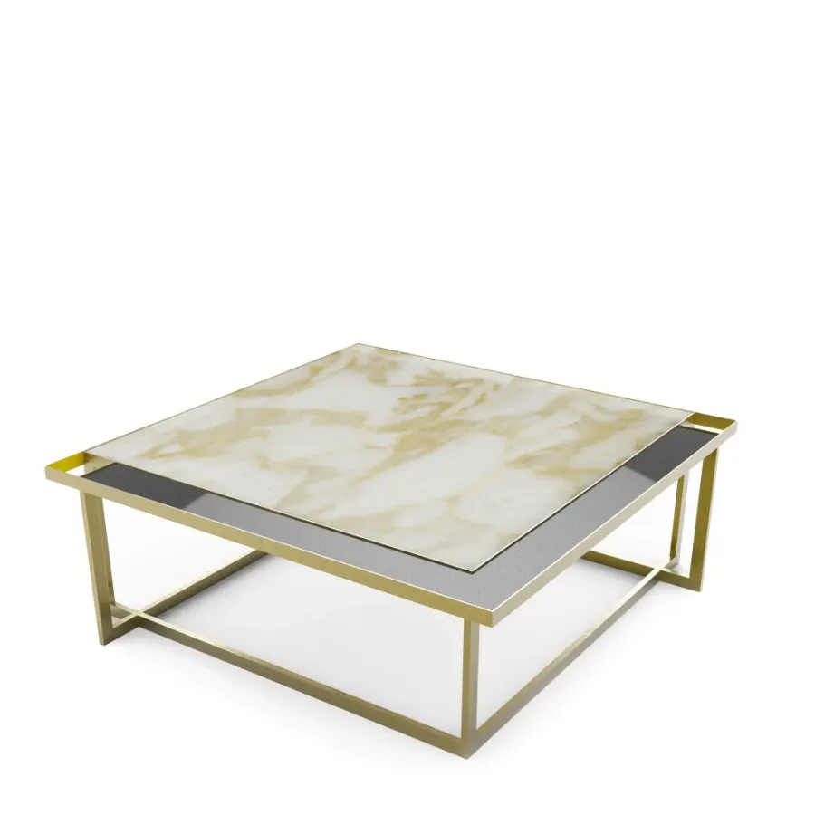 obrazek 5 Kwadratowy stolik kawowy z mosiężną ramą H.40xL.110xP.110 cm