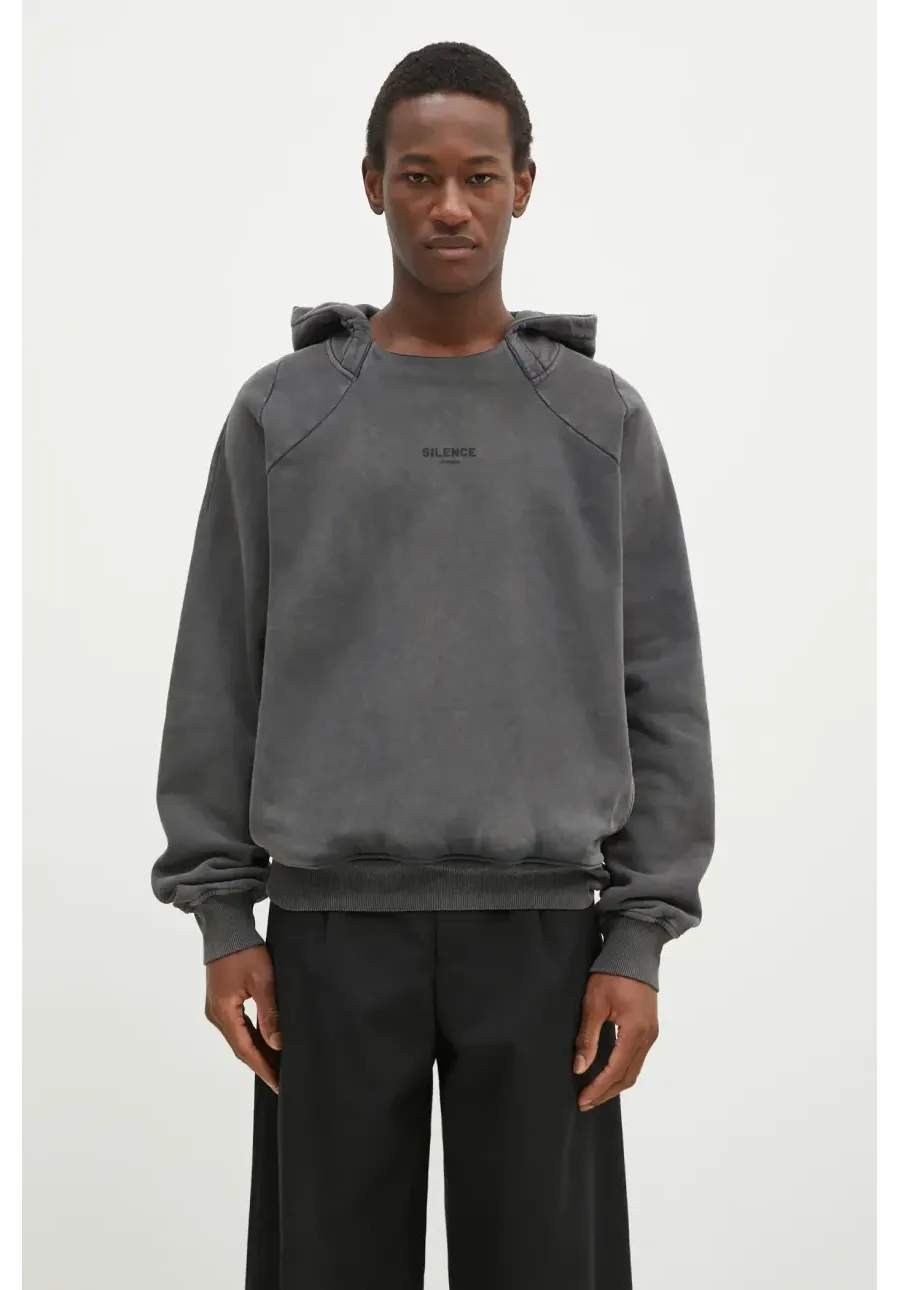 obrazek 1 Han Kjøbenhavn bluza bawełniana Raglan męska kolor szary z kapturem z nadrukiem U-134148