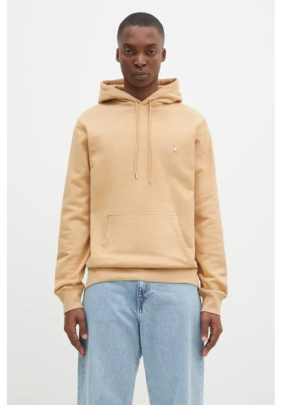obrazek 1 Maison Kitsuné bluza bawełniana Chillax Patch Regular Hoodie męska kolor pomarańczowy z kapturem z aplikacją LM00706KM0001