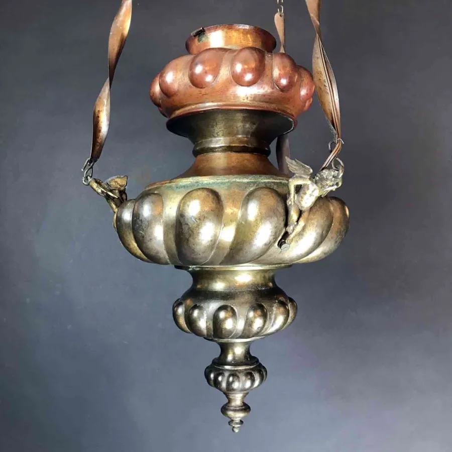 obrazek 2 Lampa z tłoczonej miedzi z górnym elementem z mosiądzu - vintage