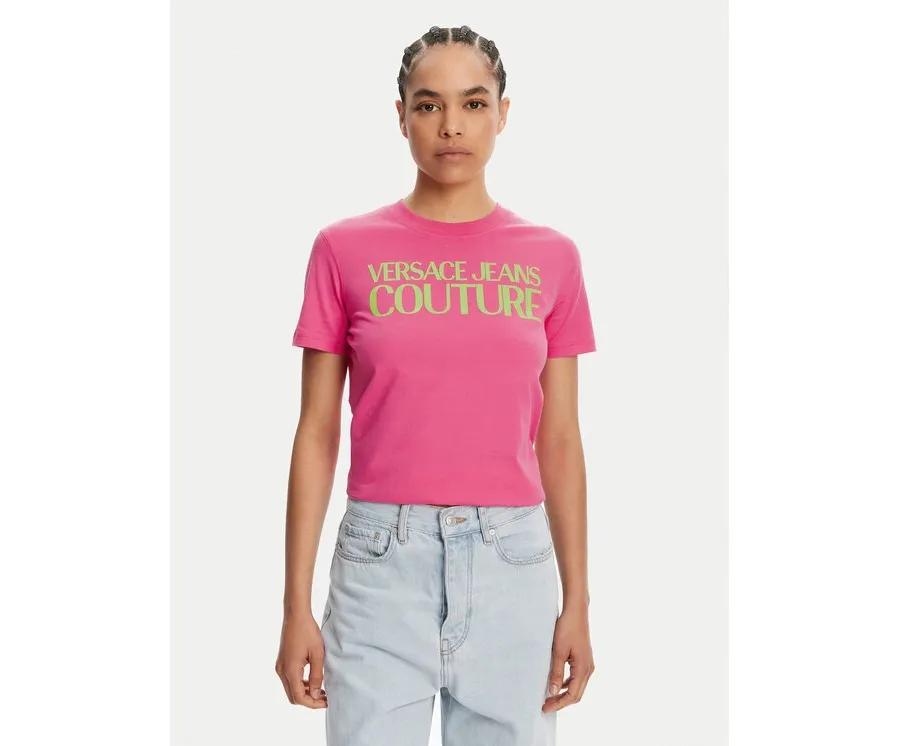 obrazek 1 Versace Jeans Couture T-Shirt 78HAHE05 Różowy Regular Fit