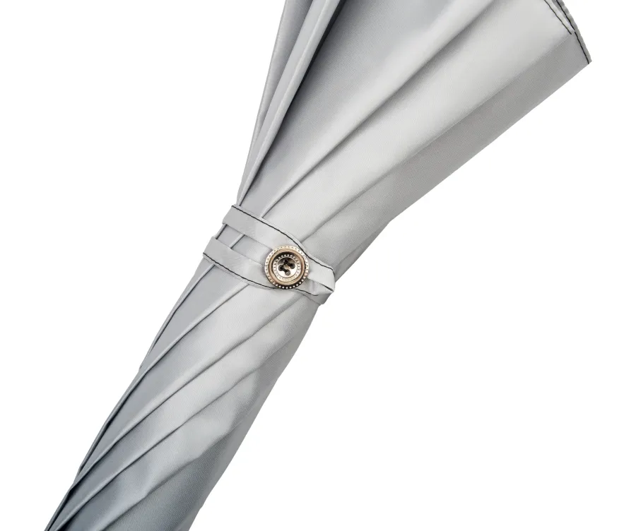 obrazek 3 Damski klasyczny szary parasol Ø102xL93 cm ze skórzaną rączką