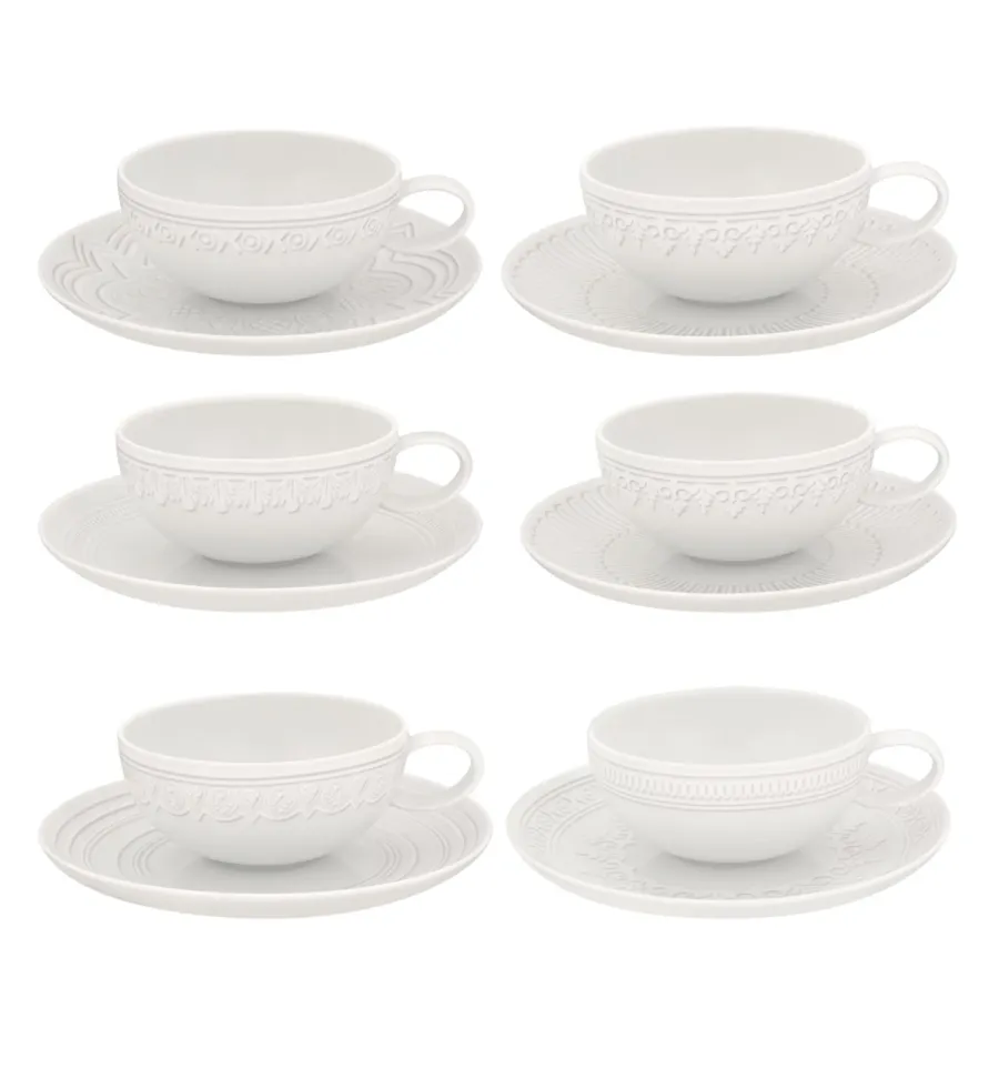 picture 2 A set of 6 porcelain tea cups with saucers from the Ornament collection with sculptural decoration inspired by the ceilings of the Vista Alegre Palace - Vista Alegre