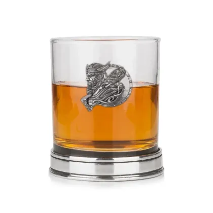 Zdjęcie Szklanka do whisky z postacią Wikinga w kolorze miedzianym – prezent dla konesera whisky