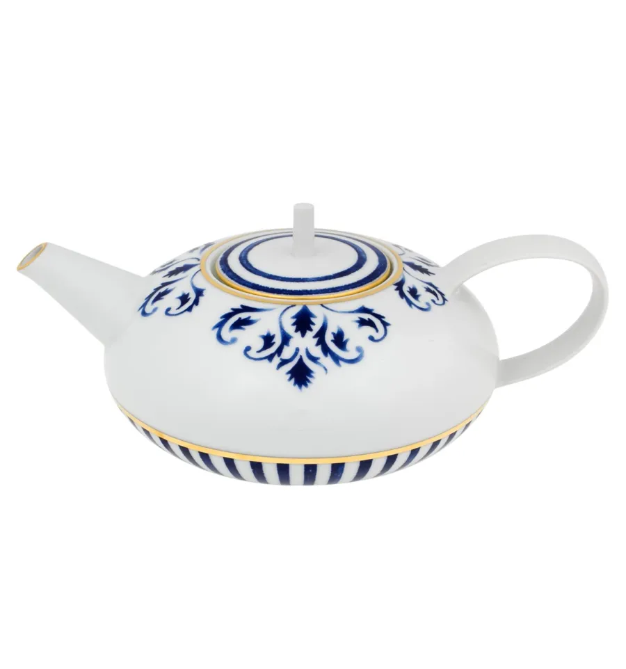 obrazek 1 Porcelanowy dzbanek do herbaty Transatlântica z motywem roślinnym i równoległymi paskami - Vista Alegre
