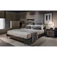 Picture A chic bedroom bed made of sepia-colored ash wood