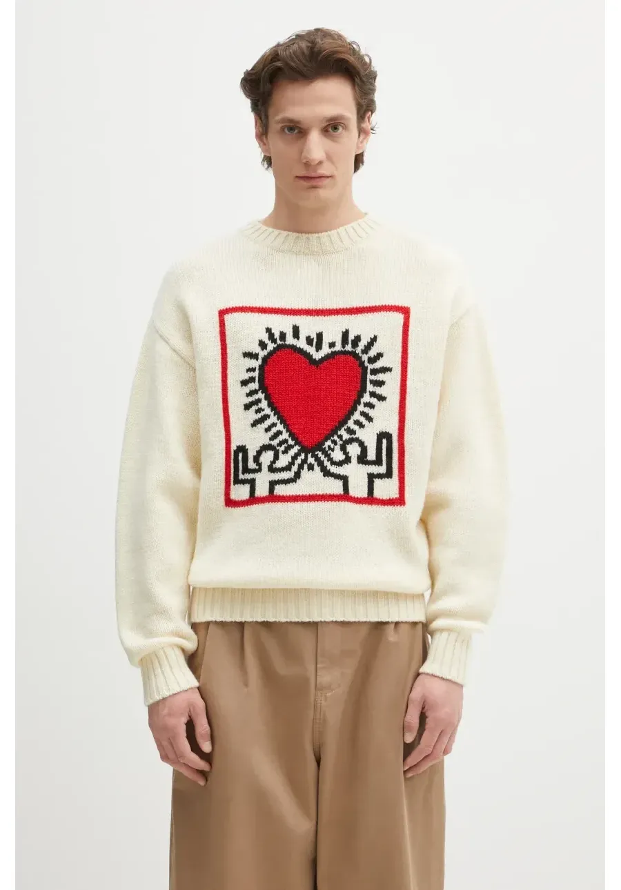 obrazek 1 Wacko Maria sweter wełniany x Keith Haring męski kolor beżowy ciepły KH.WM.KN01