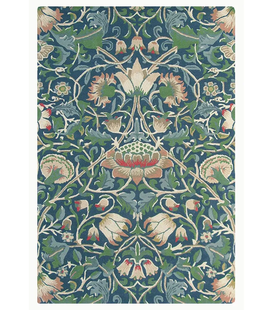 Zielono Niebieski Dywan w Kwiaty – LODDEN INDIGO MINERAL 27808, angielskiej marki Morris & Co.
