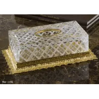 Picture Elegant tissue box made of engraved crystal and gilded bronze