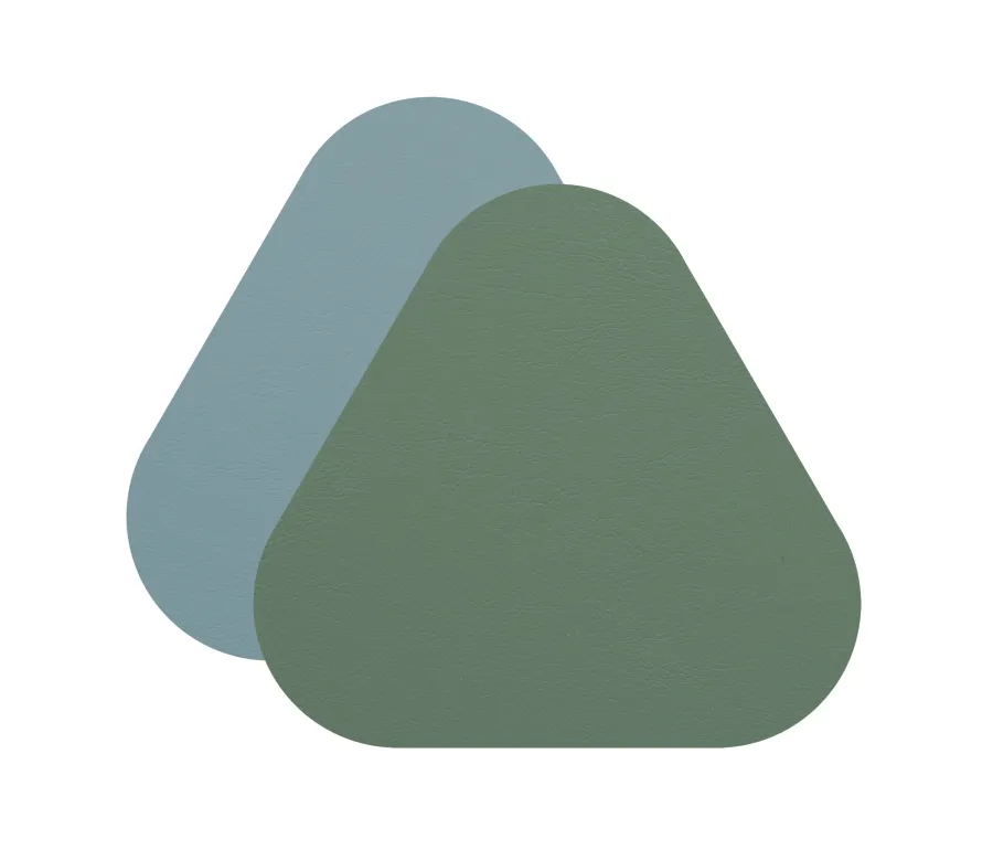 obrazek 1 Oryginalna trójkątna podkładka pod kieliszek ze skóry w kolorze jasnego błękitu i liści eukaliptusa