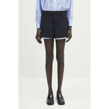 Zdjęcie AMBUSH szorty z domieszką wełny Layered Suit Short Pants damskie kolor granatowy gładkie high waist 12115378