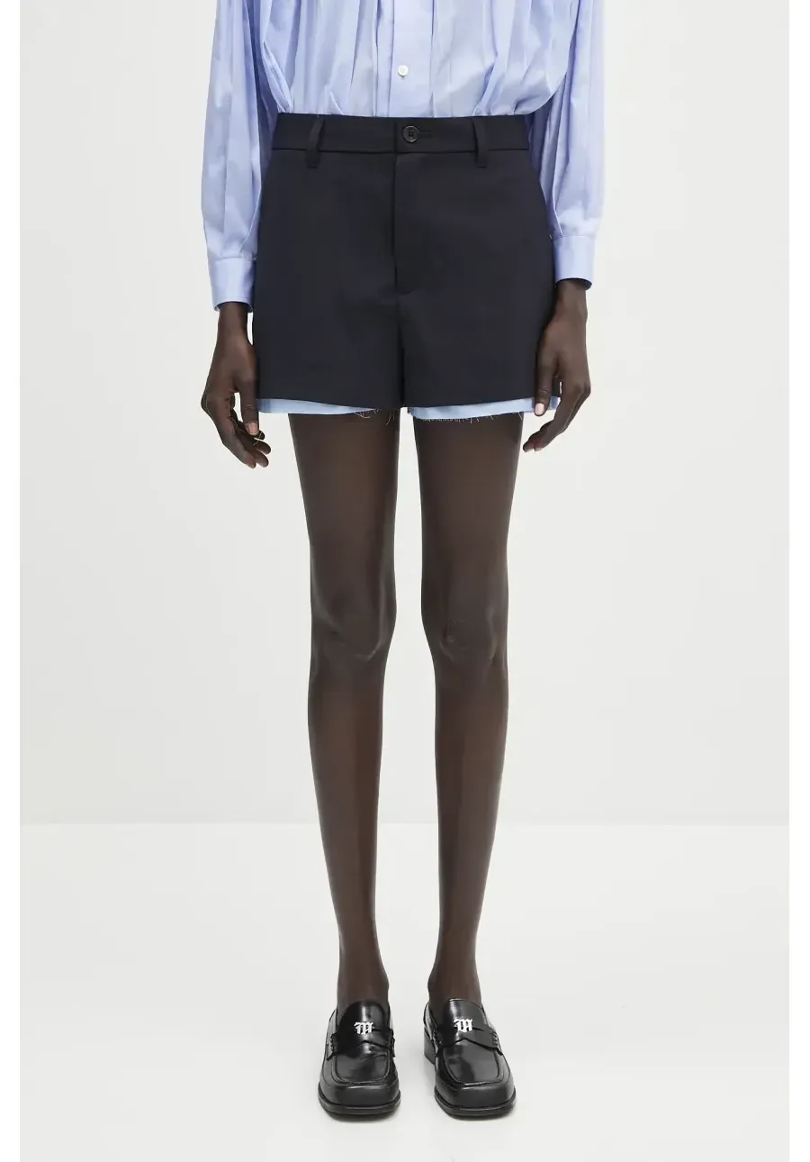 obrazek 1 AMBUSH szorty z domieszką wełny Layered Suit Short Pants damskie kolor granatowy gładkie high waist 12115378