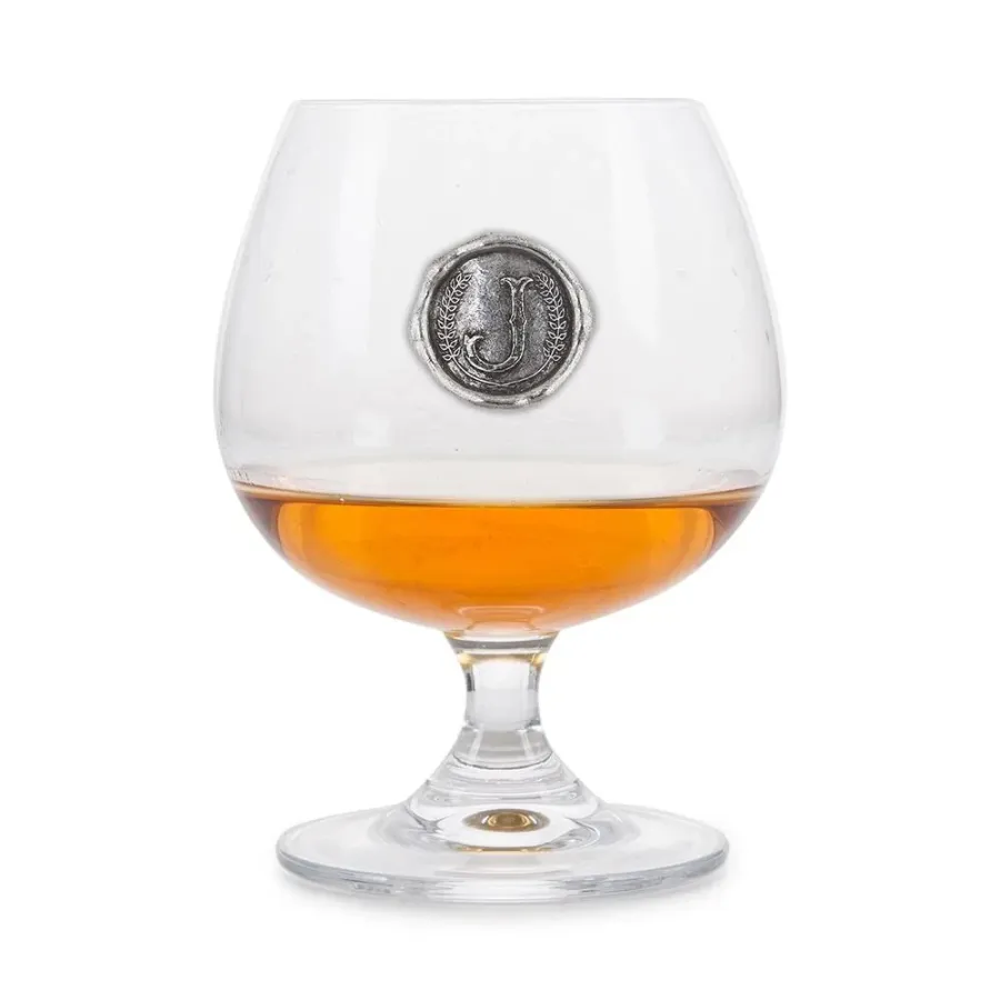 obrazek 1 Prezent na wyjątkową okazję dla niego lub dla niej - kieliszek do brandy z emblematem ze stylizowaną literą „J”