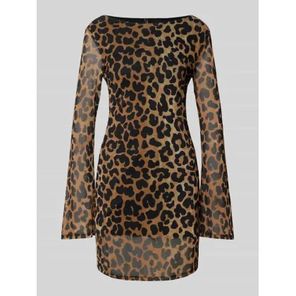 Zdjęcie Sukienka o lejącym kroju z siateczki z nadrukiem w panterkę model ‘PARIS’