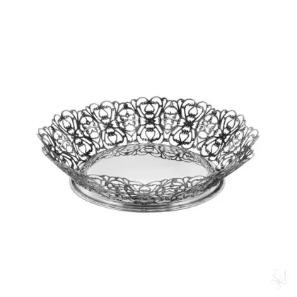 Picture Luxurious round openwork silver Openwork basket - Zaramella Argenti