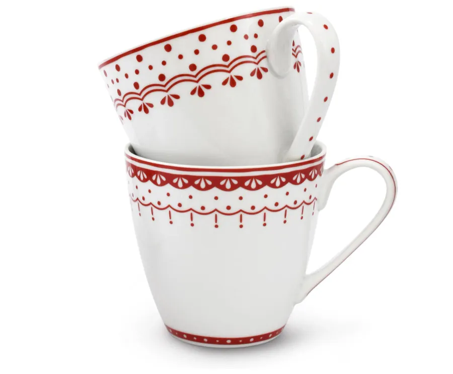 obrazek 2 Zestaw dwóch kubków z porcelany zdobiony delikatnym czerwonym ornamentem – Leander