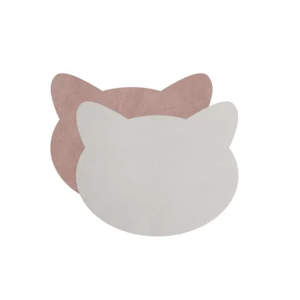 Zdjęcie Podkładka na stół 12x12 cm w kształcie głowy kota w kolorze perłowym i popielatego różu