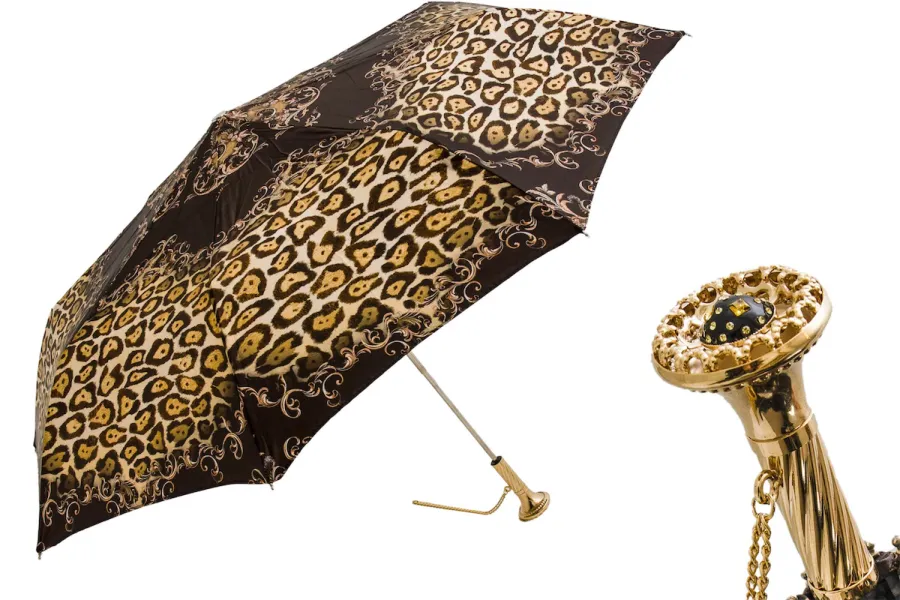 obrazek 1 Stylowy brązowy parasol damski zdobiony motywem skóry leoparda – Pasotti