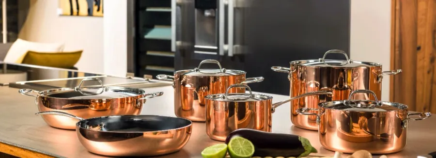 obrazek 4 Luksusowy włoski zestaw – rondel z patelnią wykonany z miedzi i stali nierdzewnej