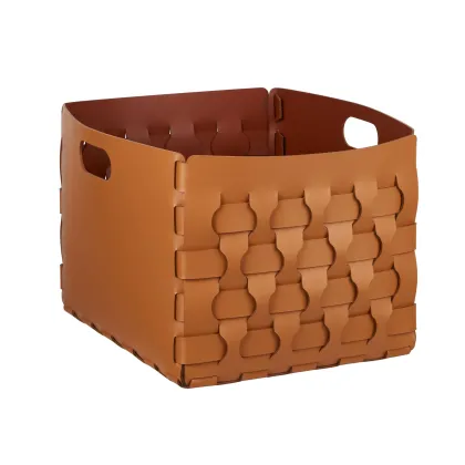 Zdjęcie Nowoczesny pleciony kosz Dubai 35x40xH30 cm ze skóry w kolorze koniakowym