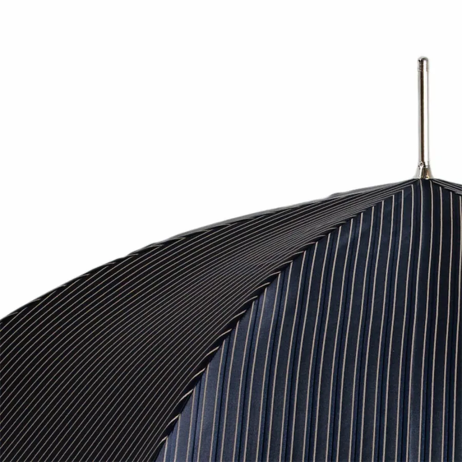obrazek 5 Luksusowy czarny parasol męski w stylowe paski z metalową rączką - Pasotti