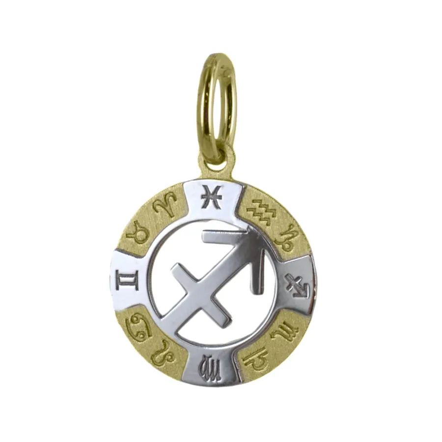 obrazek 3 Mała zawieszka ze znakiem zodiaku - strzelec, z żółtego i białego złota