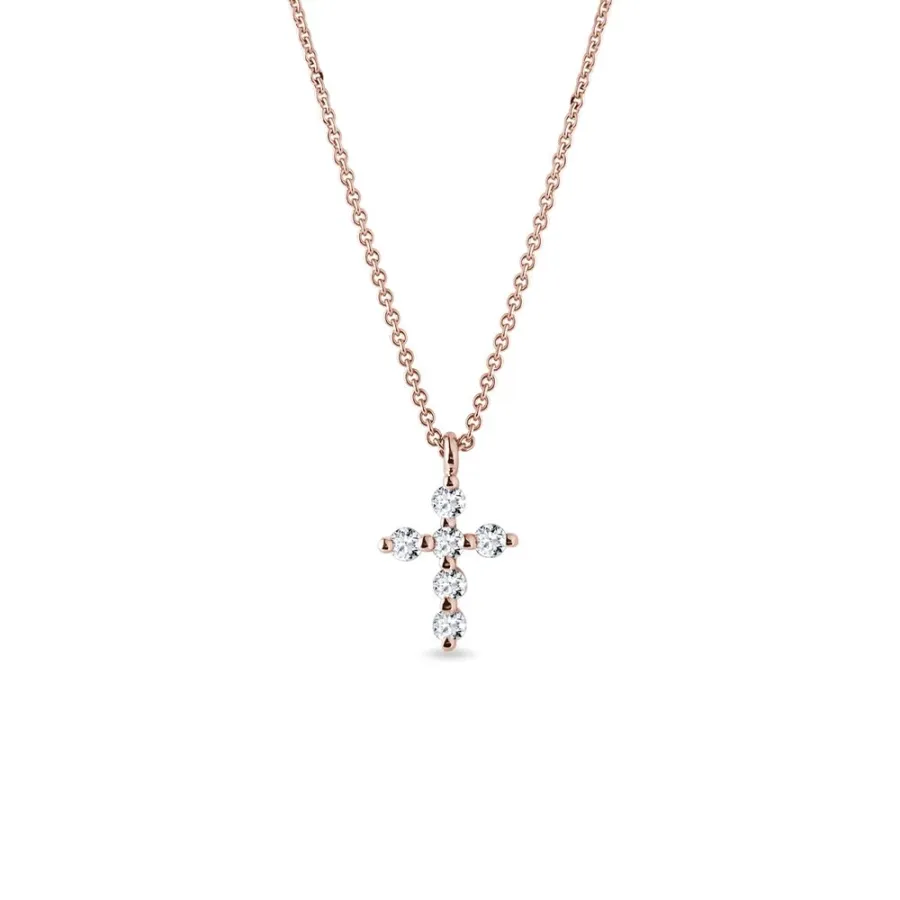 obrazek 1 Krzyż wykonany z różowego, 14-karatowgo złota z diamentami KLENOTA