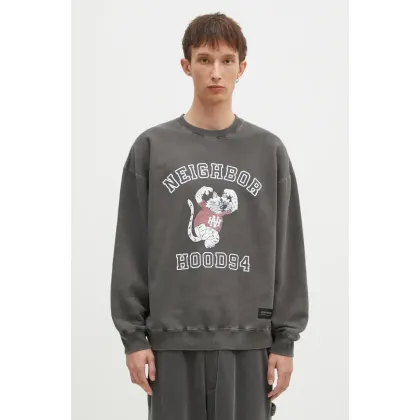 Zdjęcie NEIGHBORHOOD bluza bawełniana Pigment Dyed Sweat Shirt Longsleeve męska kolor szary z nadrukiem 242UNNH.CSM01