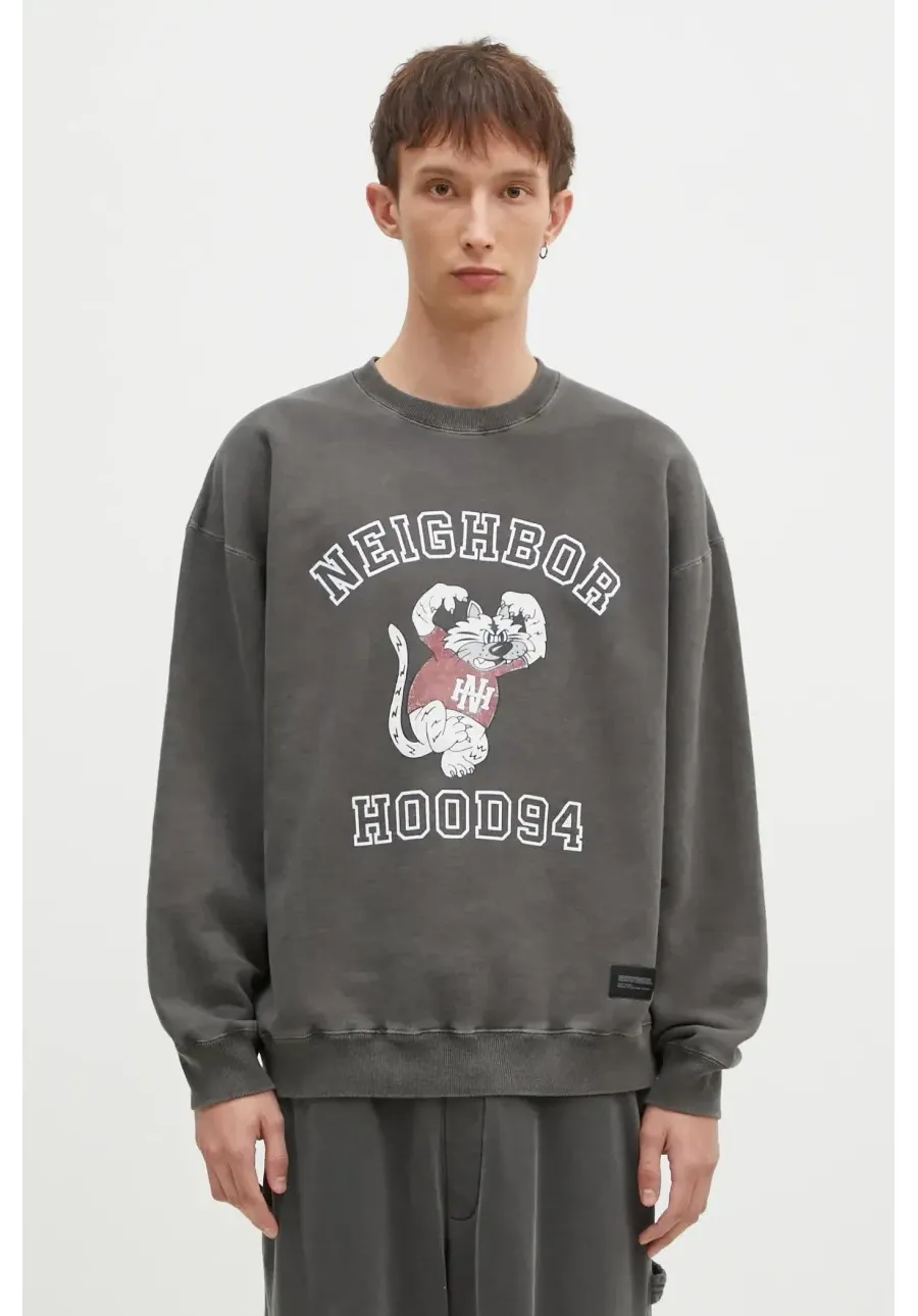obrazek 1 NEIGHBORHOOD bluza bawełniana Pigment Dyed Sweat Shirt Longsleeve męska kolor szary z nadrukiem 242UNNH.CSM01