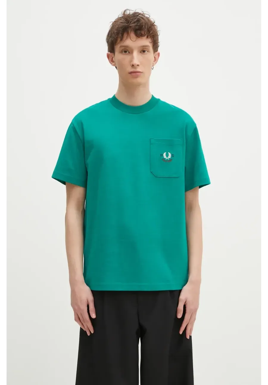 obrazek 1 Fred Perry t-shirt bawełniany męski kolor zielony z aplikacją M9827.X87