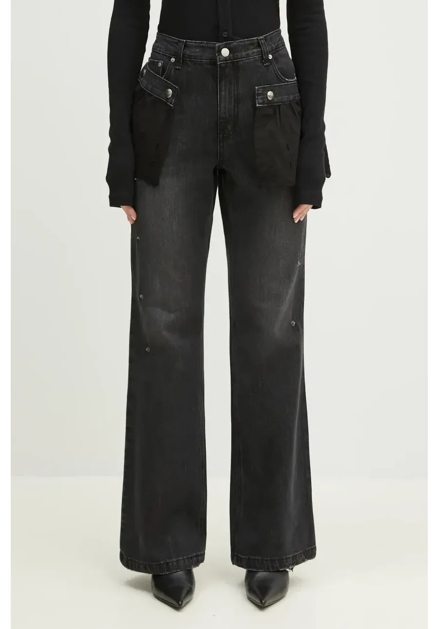 obrazek 1 Andersson Bell jeansy Flower Lace Attached Bootcut damskie high waist apa796w