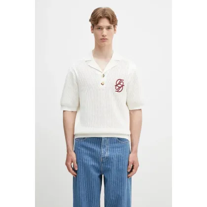 Zdjęcie Drôle de Monsieur polo bawełniane Le Polo Maille Monograme męski kolor beżowy gładki G-PO171-CO207-CM