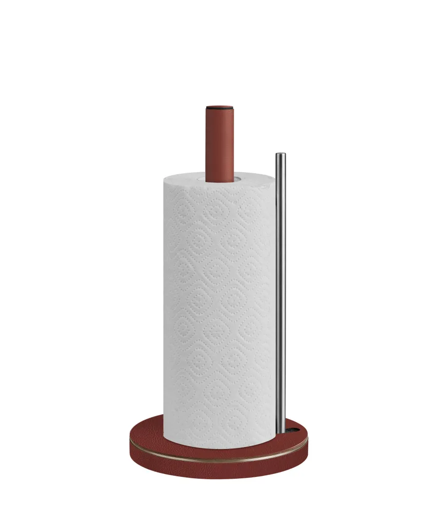 obrazek 2 Bordowy kuchenny uchwyt na ręcznik papierowy wykonany z metalu i naturalnej skóry