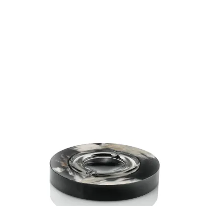 Picture Prestigious ashtray made of dark horn and wood with lacquered black gloss - Arcahorn