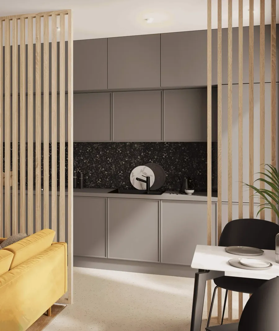obrazek 1 275x51x7 cm LD (Dąb sonoma) ścianka z lameli wolnostojących - aranżacja ażurowa 3D