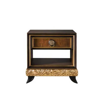 Zdjęcie Ekskluzywny stolik nocny RANDA - orzech, heban, złoto - Collecion Alexandra