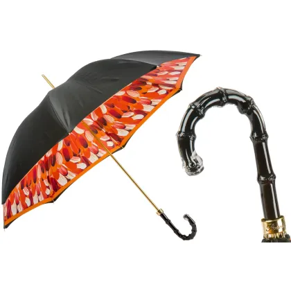 Zdjęcie Wyjątkowy czarny-pomarańczowy parasol damski ze stylową rączką - Pasotti
