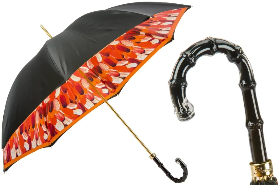 obrazek 1 Wyjątkowy czarny-pomarańczowy parasol damski ze stylową rączką - Pasotti