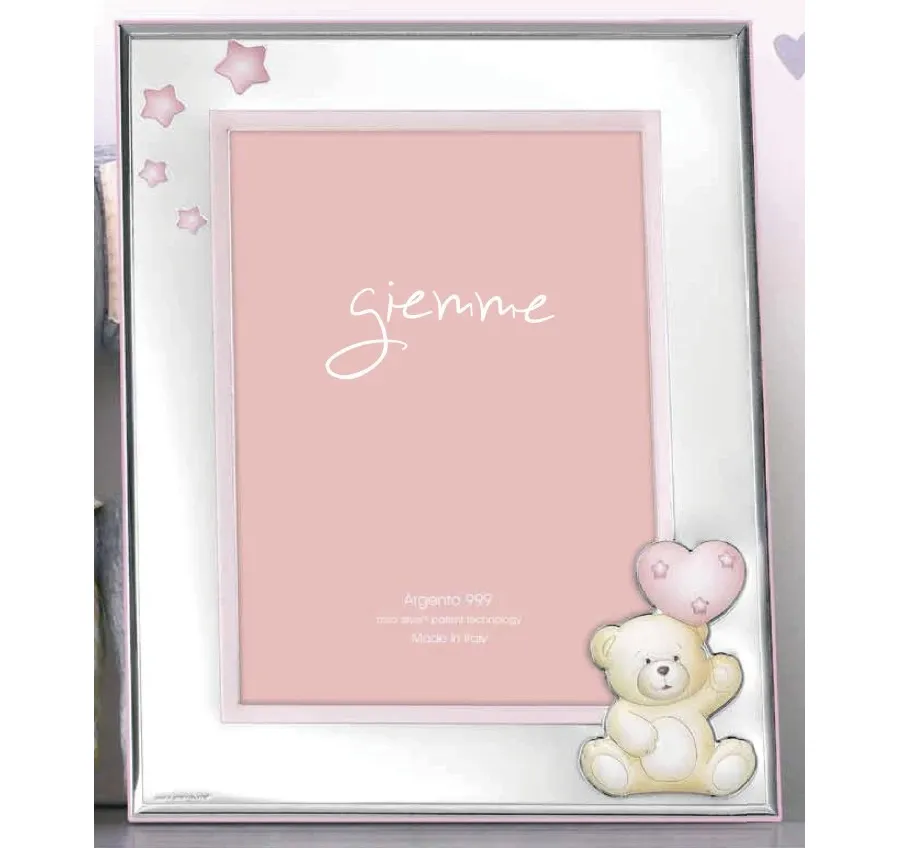 obrazek 1 Srebrna ramka na zdjęcia 9х13 cm zdobiona niebieskimi gwiazdkami i misiem