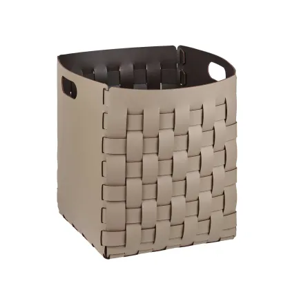 Zdjęcie Wysoki skórzany kosz 35x35xH40 cm w kolorze cappuccino