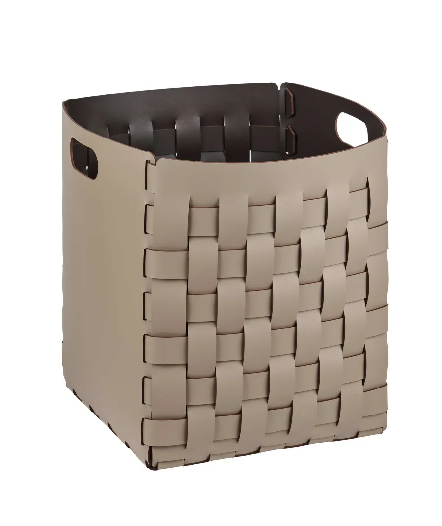 obrazek 1 Wysoki skórzany kosz 35x35xH40 cm w kolorze cappuccino
