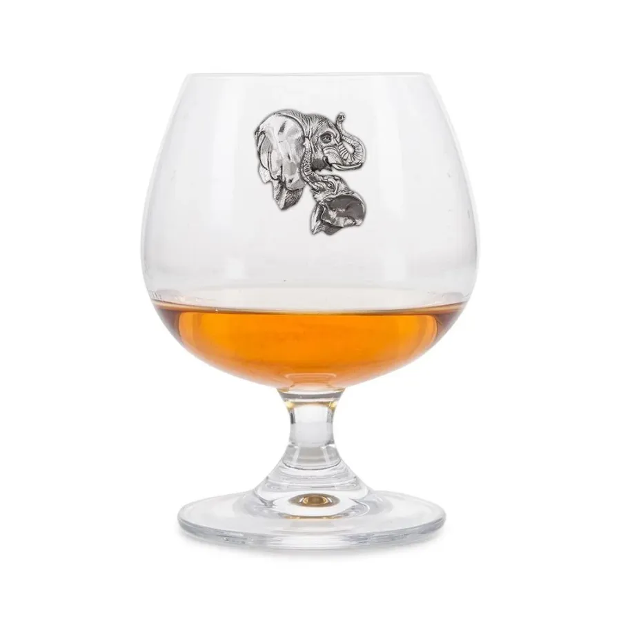 obrazek 1 Kieliszek do brandy zdobiony emblematem z dwoma głowami słonia – prezent na wyjątkową okazję