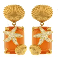 Picture Luxury I8K Gold Plated Silver Earrings White Cubic Zircons Orange Crystal