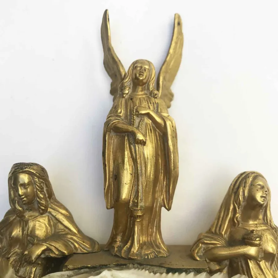 obrazek 12 Kompozycja ze złotego brązu - cherubiny trzymające muszlę, anioł, święci