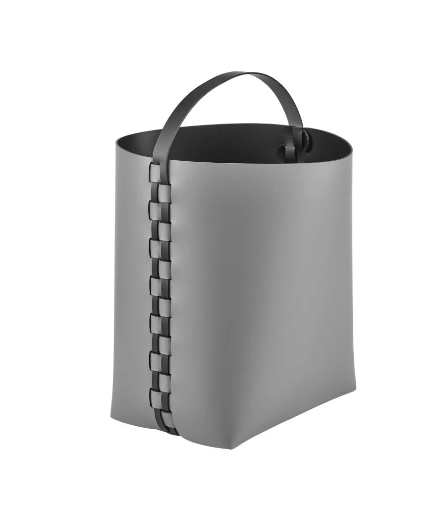 obrazek 1 Szary skórzany kosz Helena z rączką 35x30xH45 cm