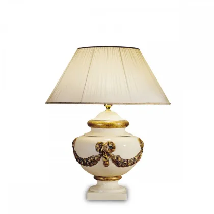 Zdjęcie Duża lampa stołowa z girlandami z glazurowanej ceramiki H.43xL.40xP.40 cm
