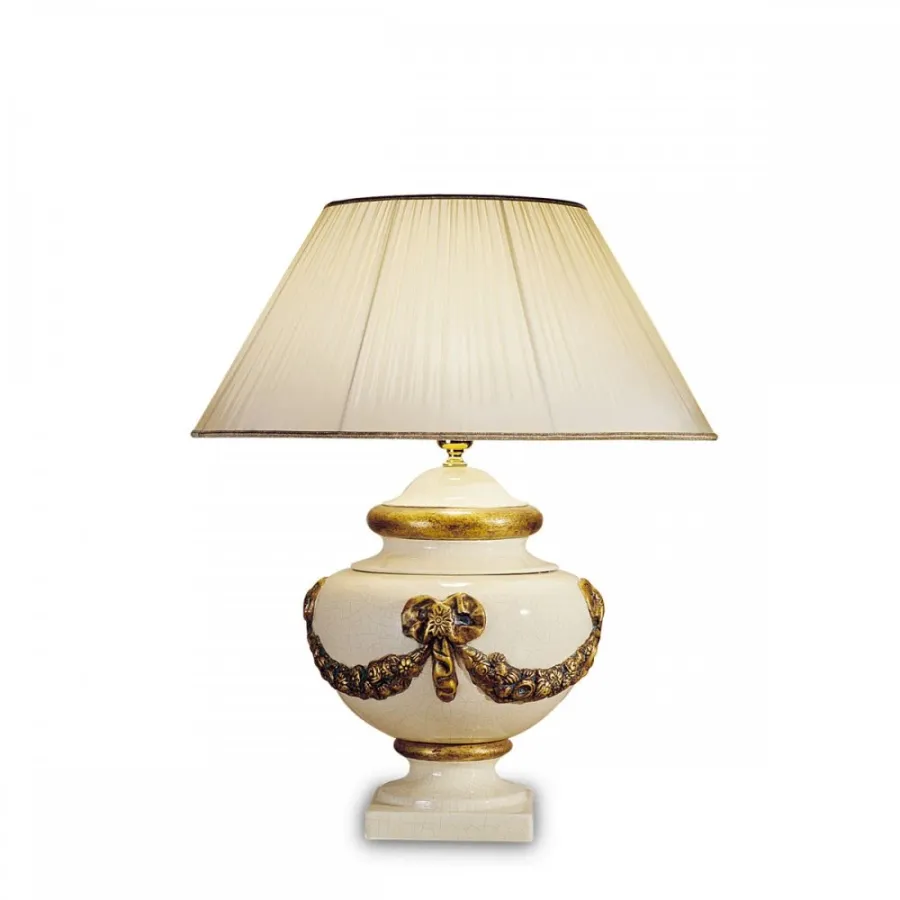 obrazek 1 Duża lampa stołowa z girlandami z glazurowanej ceramiki H.43xL.40xP.40 cm